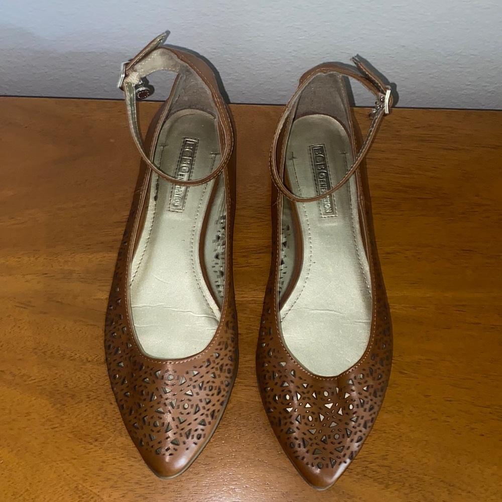 Brown BCBGeneration pointed toe flats with ankle strap
